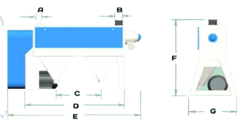 Horizontal Scourer dimension drawing with A–H reference letters