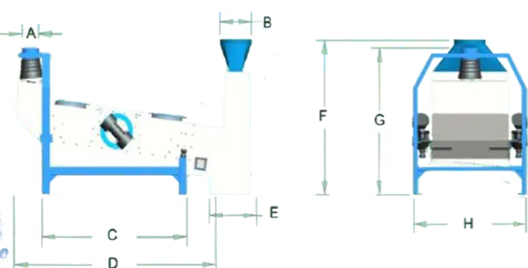 Vibro Separator dimension drawing with A–H reference letters